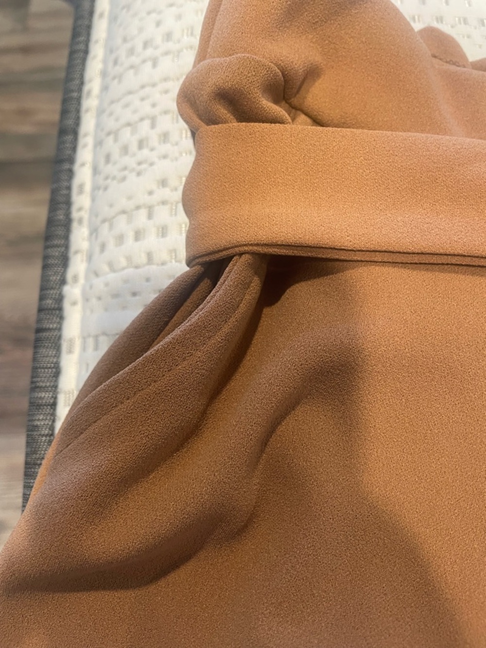 Haute Monde High-Waist Paperbag Shorts in Camel Brown - Picture 4 of 6